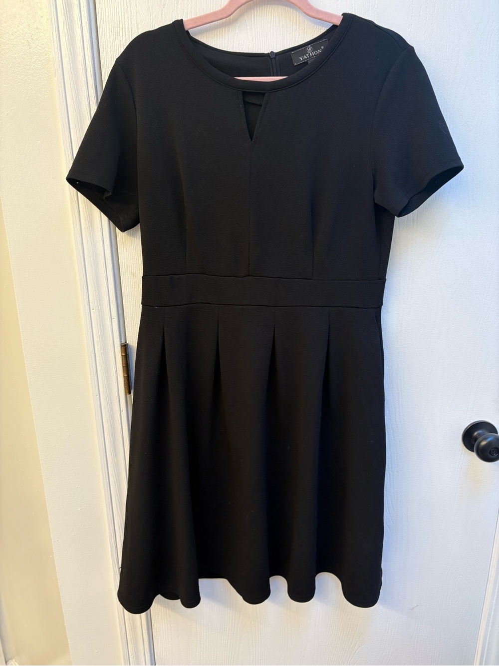 Worthington Black Short Sleeve Mini Dress with Front Keyhole